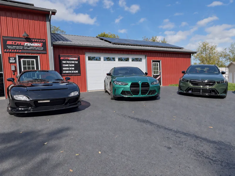 The Elite Finish Auto Spa shop in Seven Valleys, PA, with finished cars parked out front